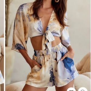 NWT 12th Tribe Moana shorts in satin multi printed